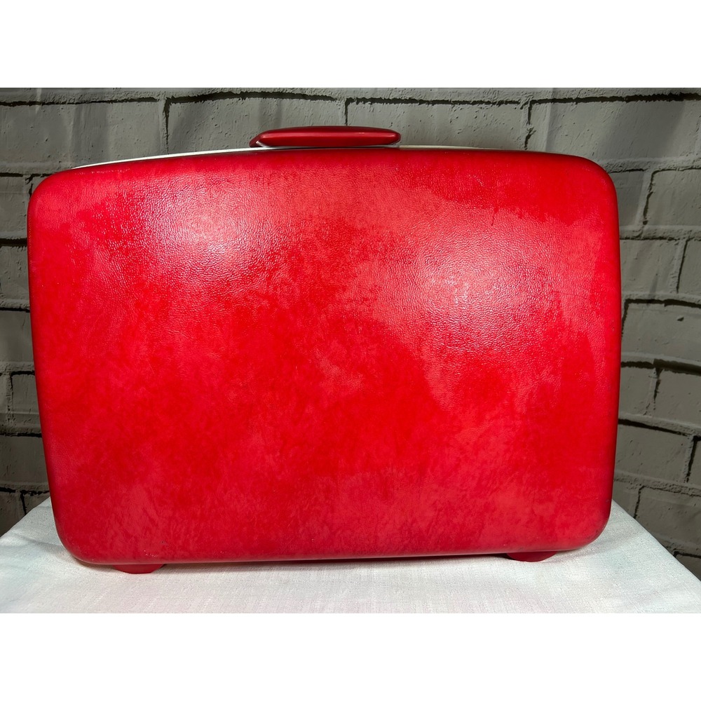 1960s Samsonite Silhouette Hardside Suitcase Wild Strawberry Polka Dot Lining